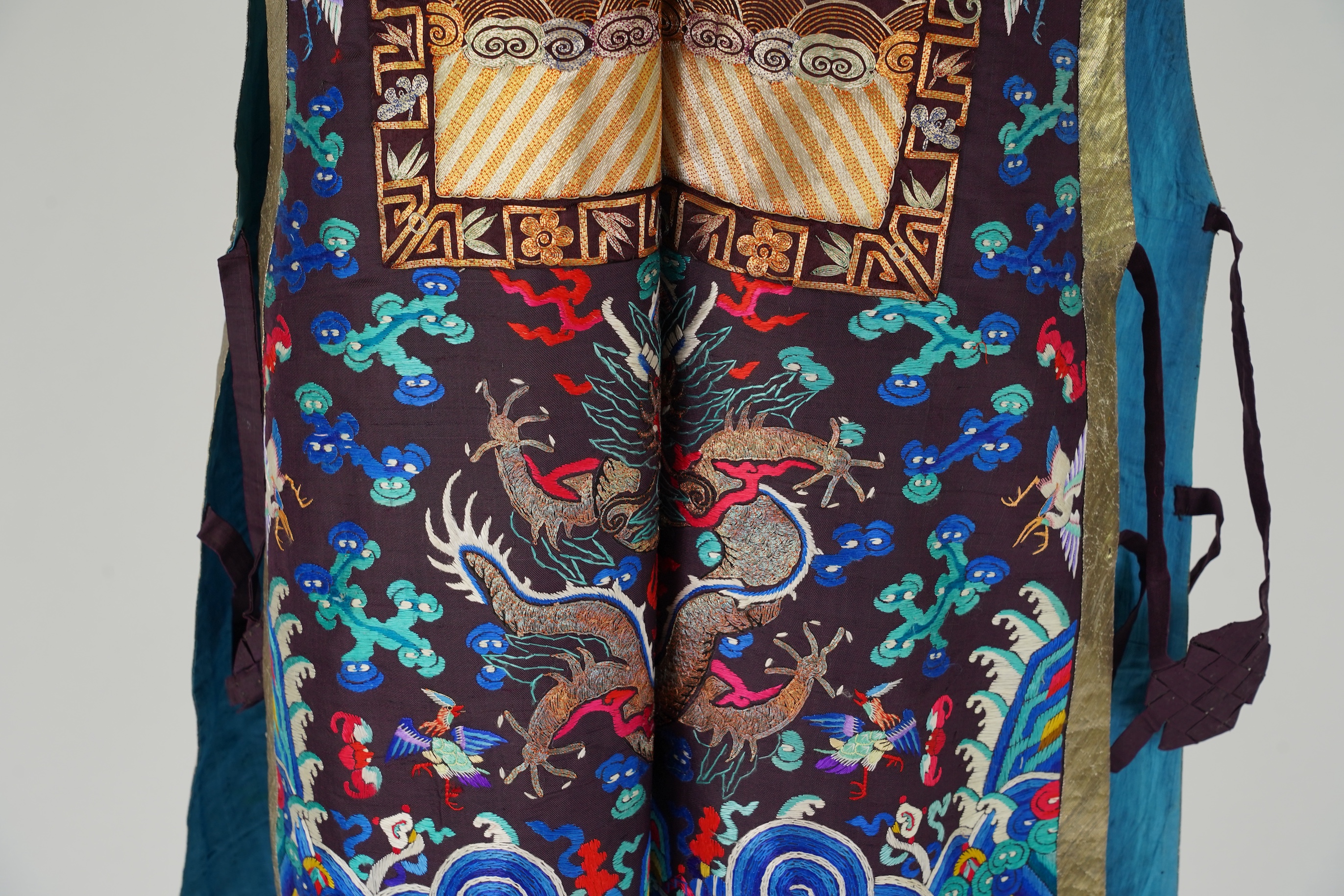 A Chinese embroidered silk vest, xiapei, early 20th century